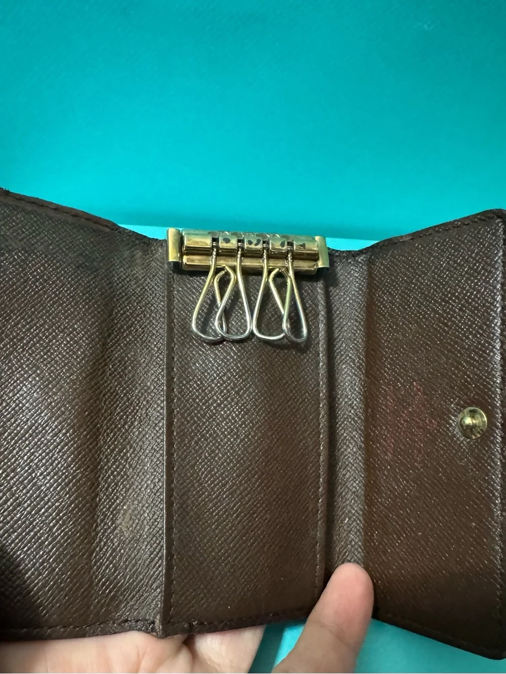 Louis Vuitton Brown Damier Ebene Card & 4 Key Holder with Brass Snap